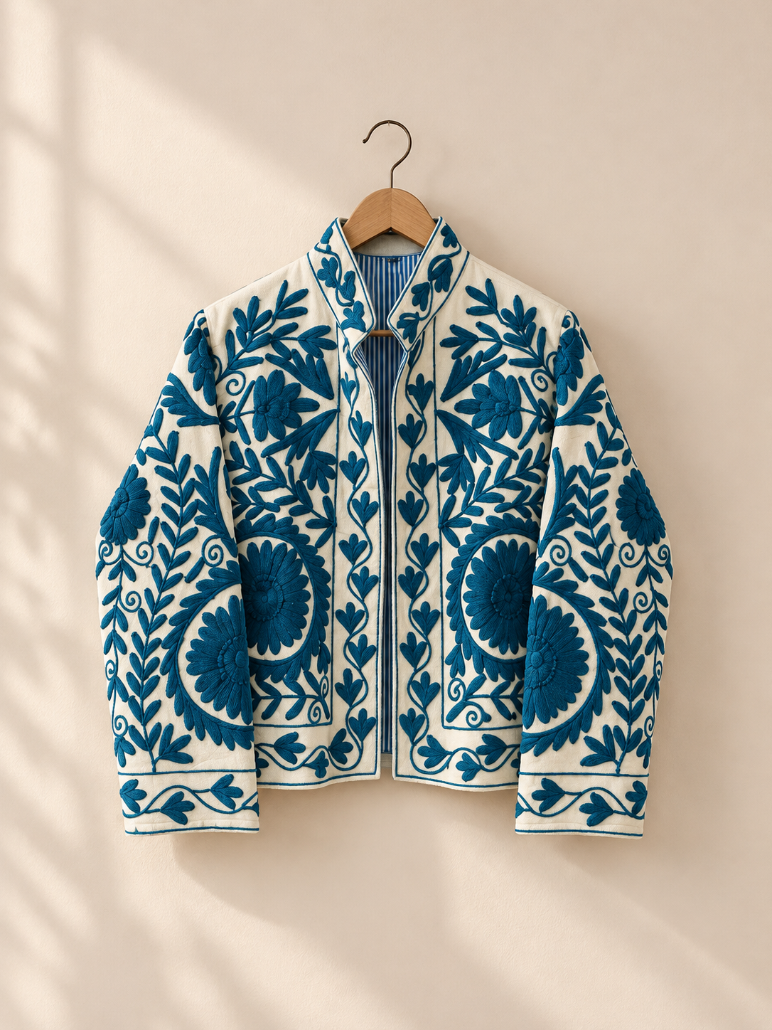 Colored floral embroidered open front bomber jacket