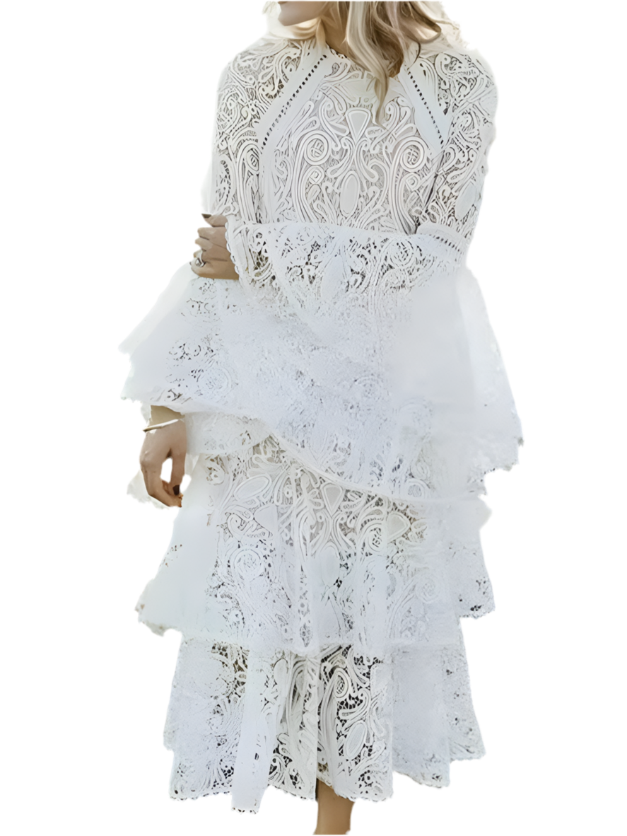 White floral lace midi dress