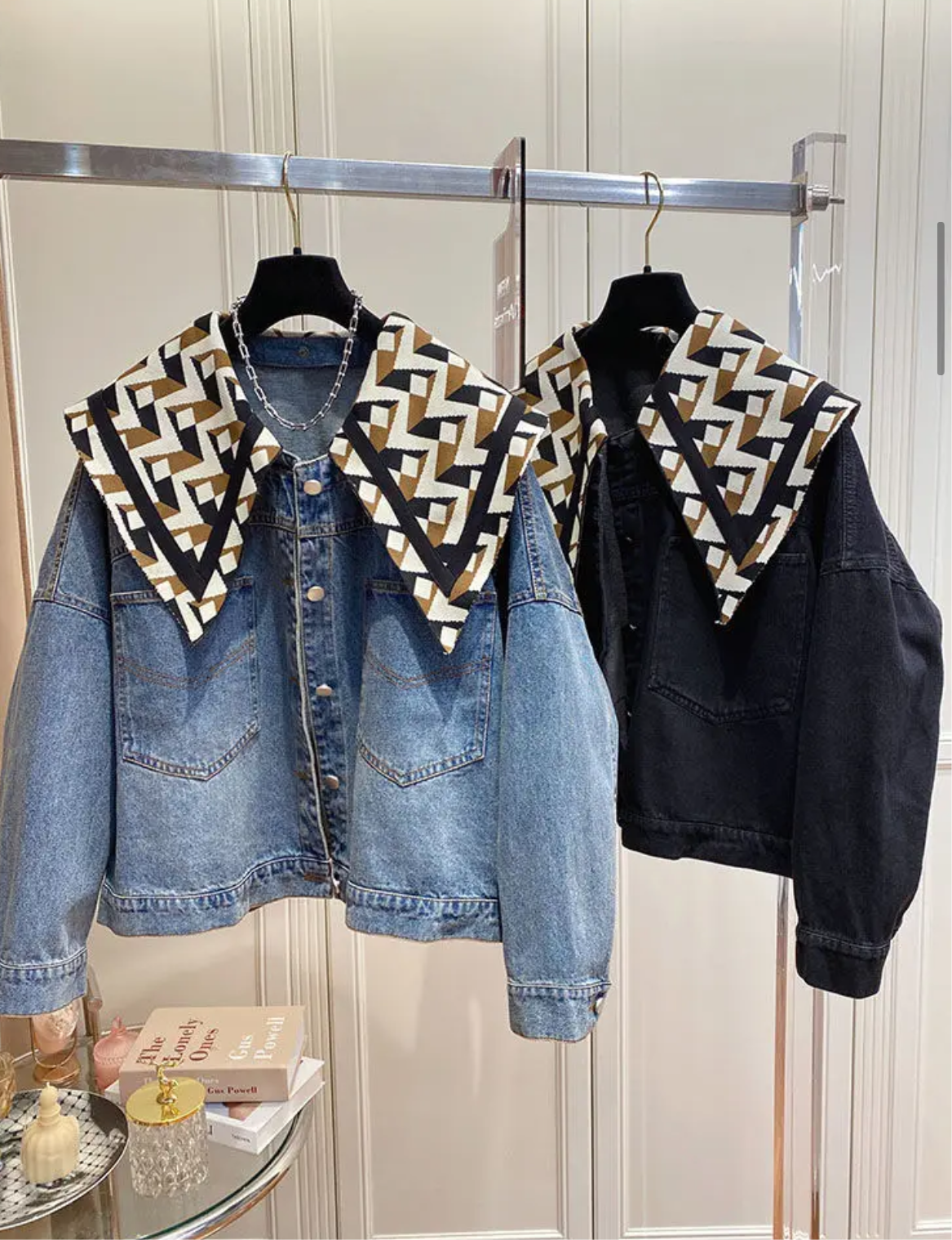 Blue jeans detachable big neck jacket