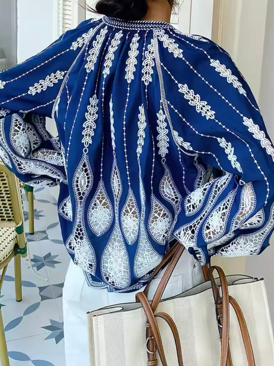 Blue and white embroidered shirt