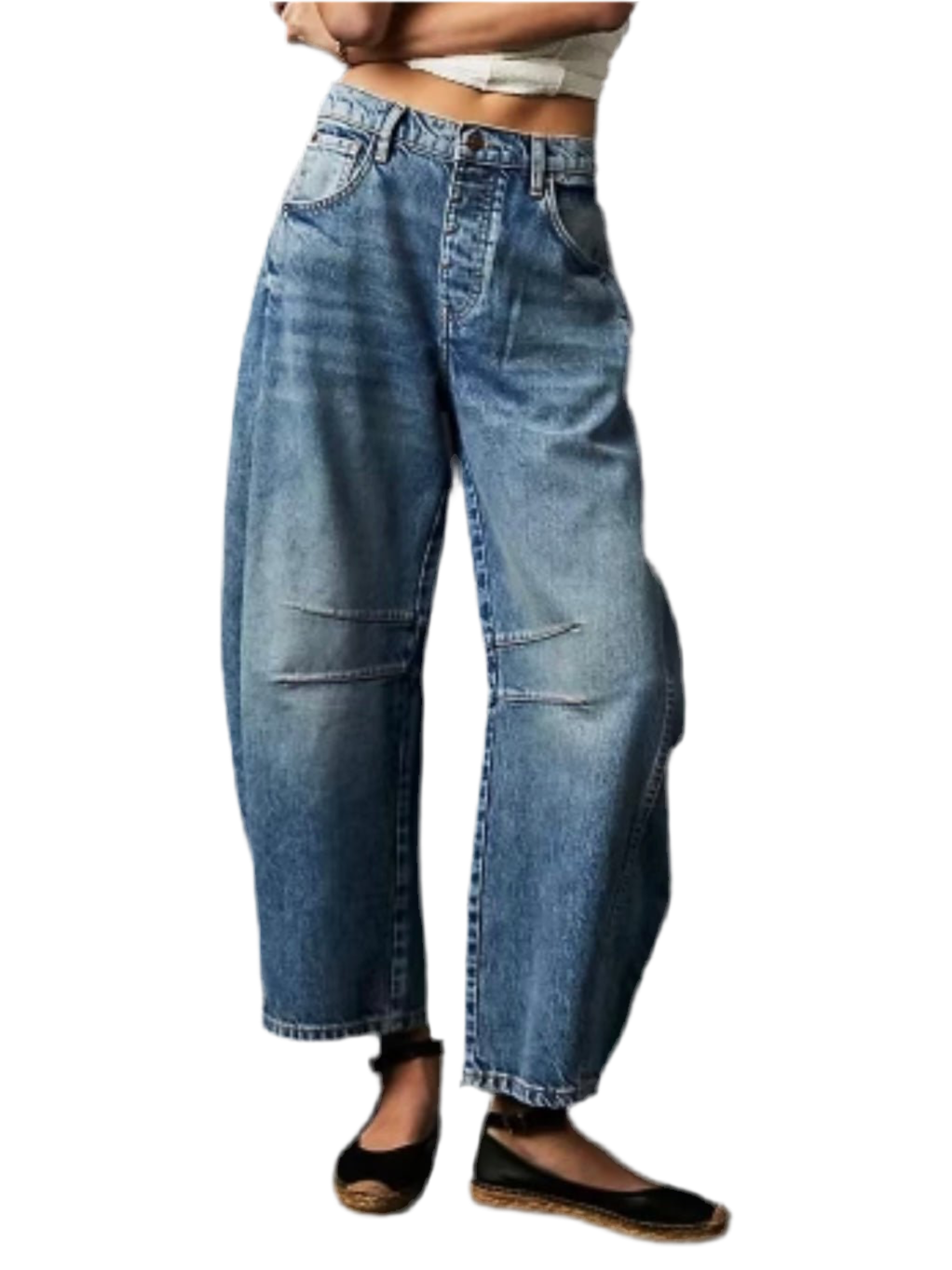 Oversized blue barrel jeans