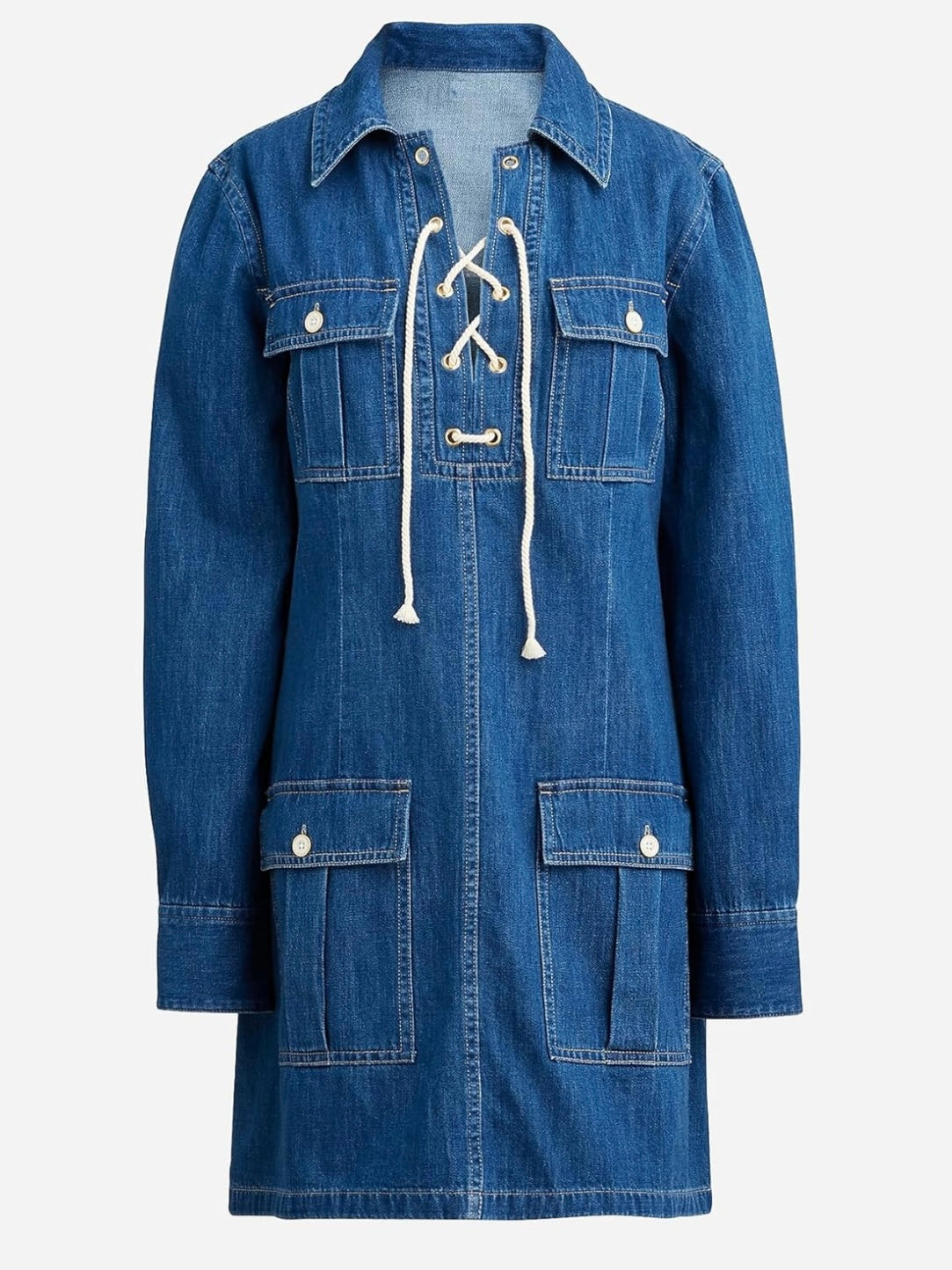 Long sleeve denim dress casual with pocket