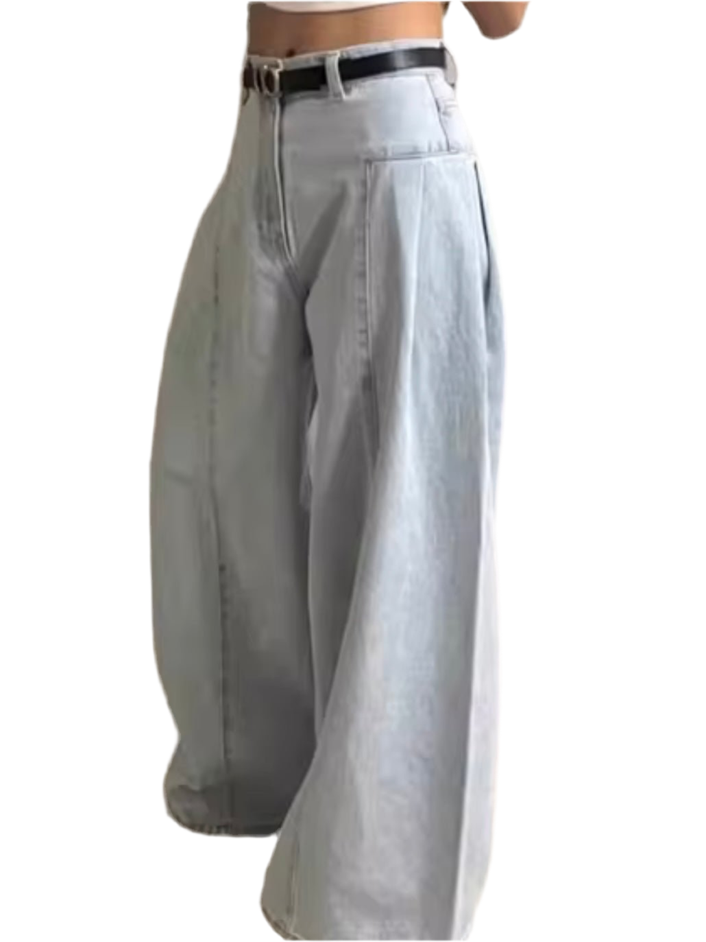 Light blue washed wide jeans pants