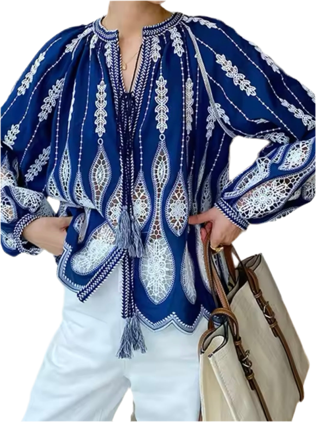 Blue and white embroidered shirt