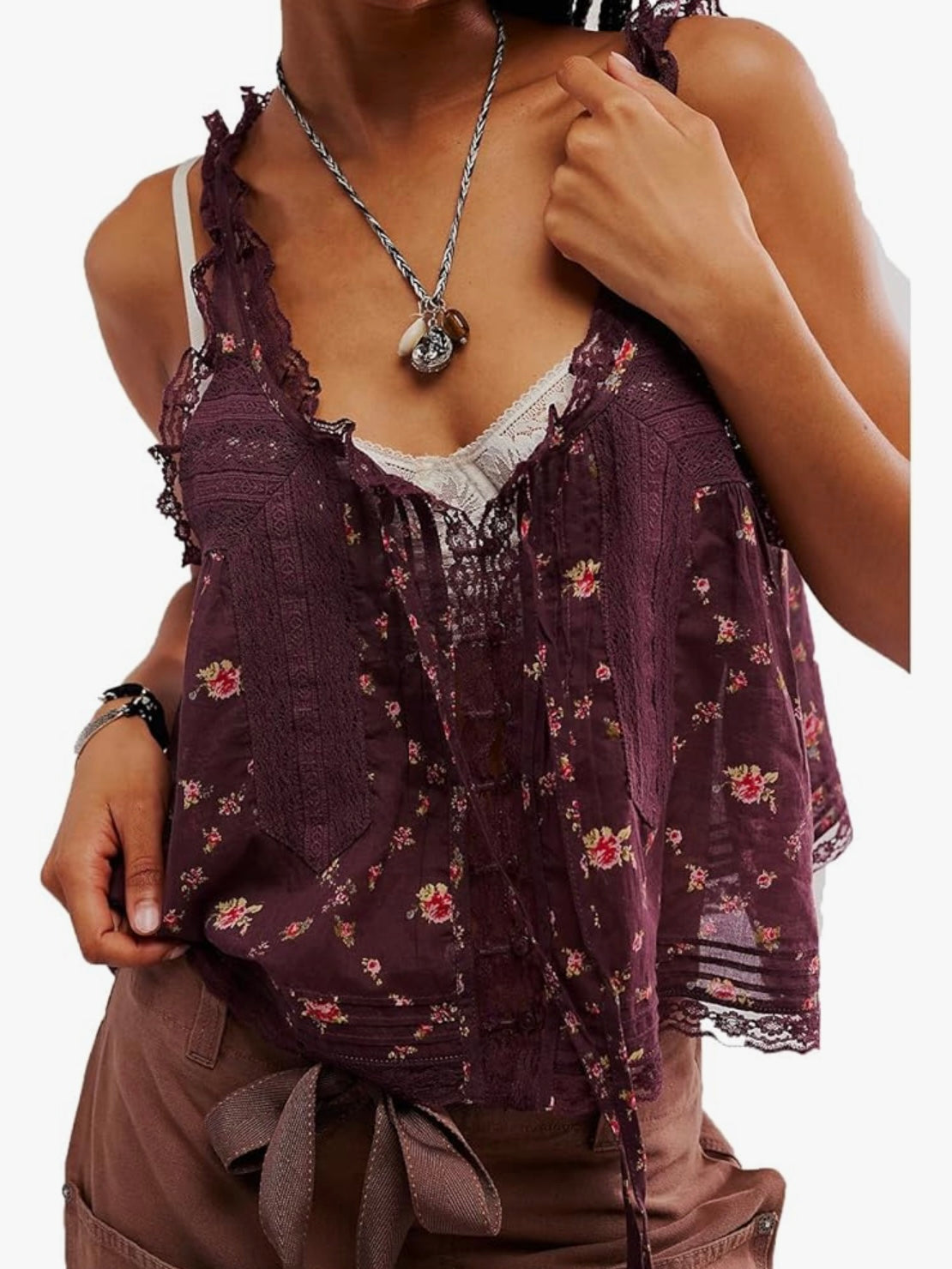 Solid colors buttoned lace edge tank top