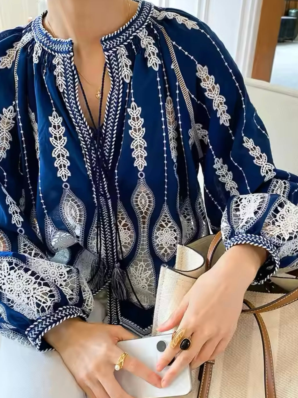 Blue & White Embroidered Blouse – Special Edition