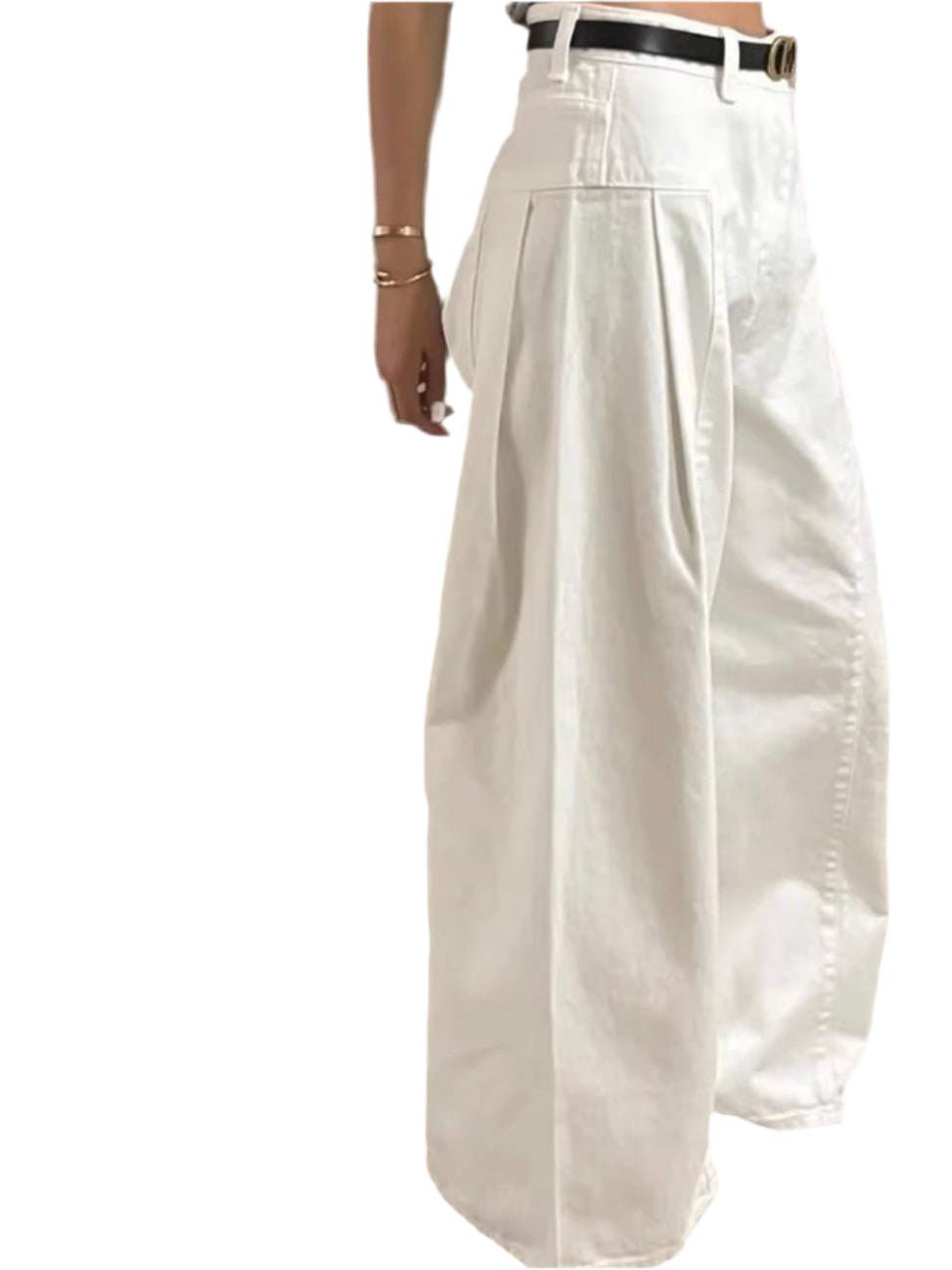 Beige washed wide jeans pants