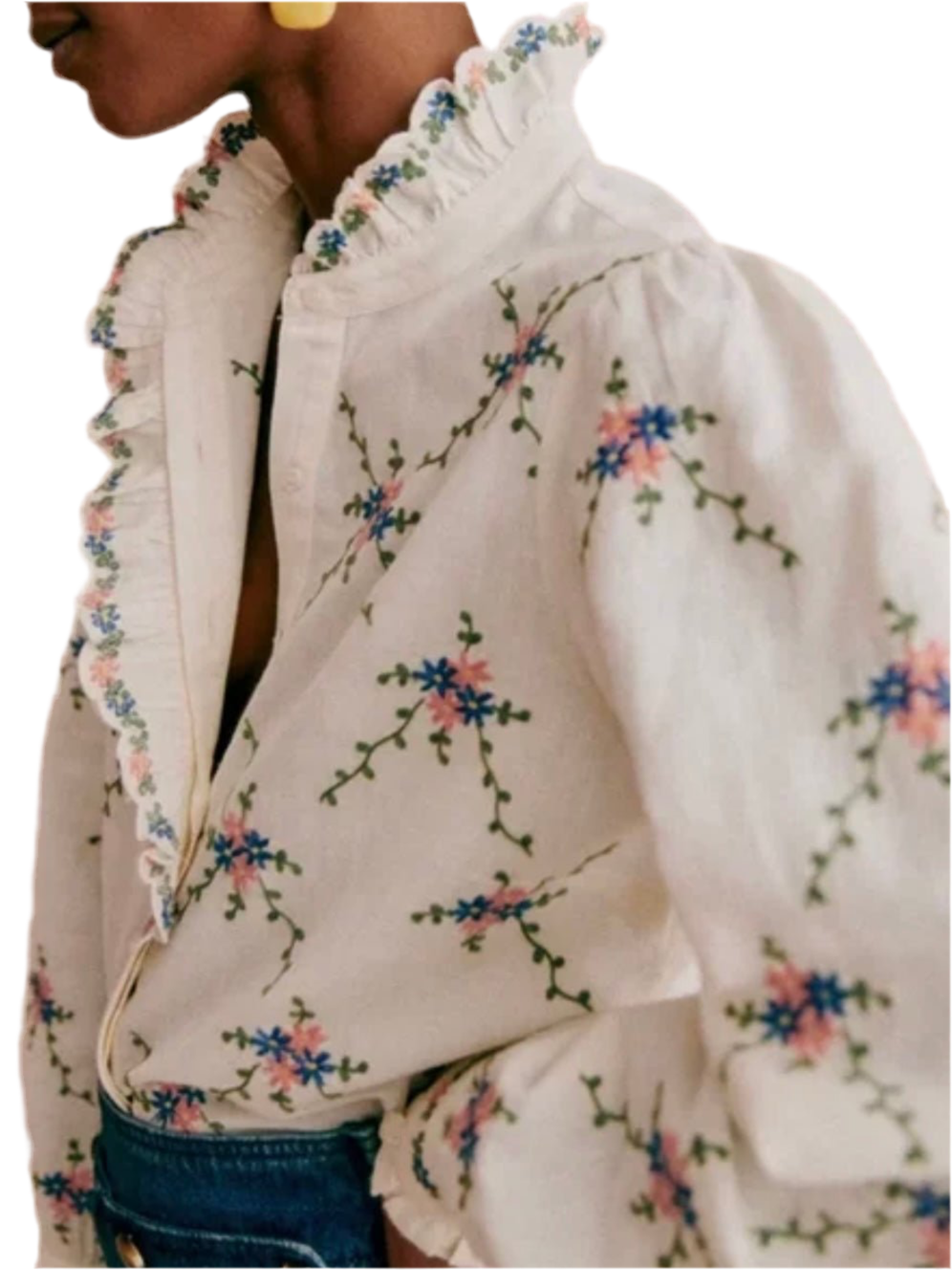 French Beige Ruffled Patchwork Cotton Shirt Tops Fall