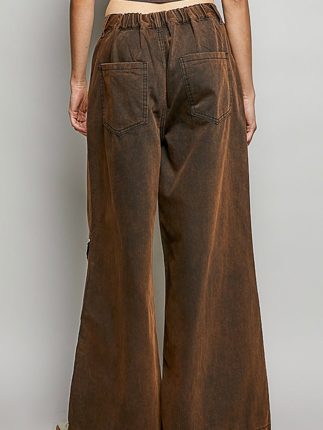 Brown studded wide leg jeans pants