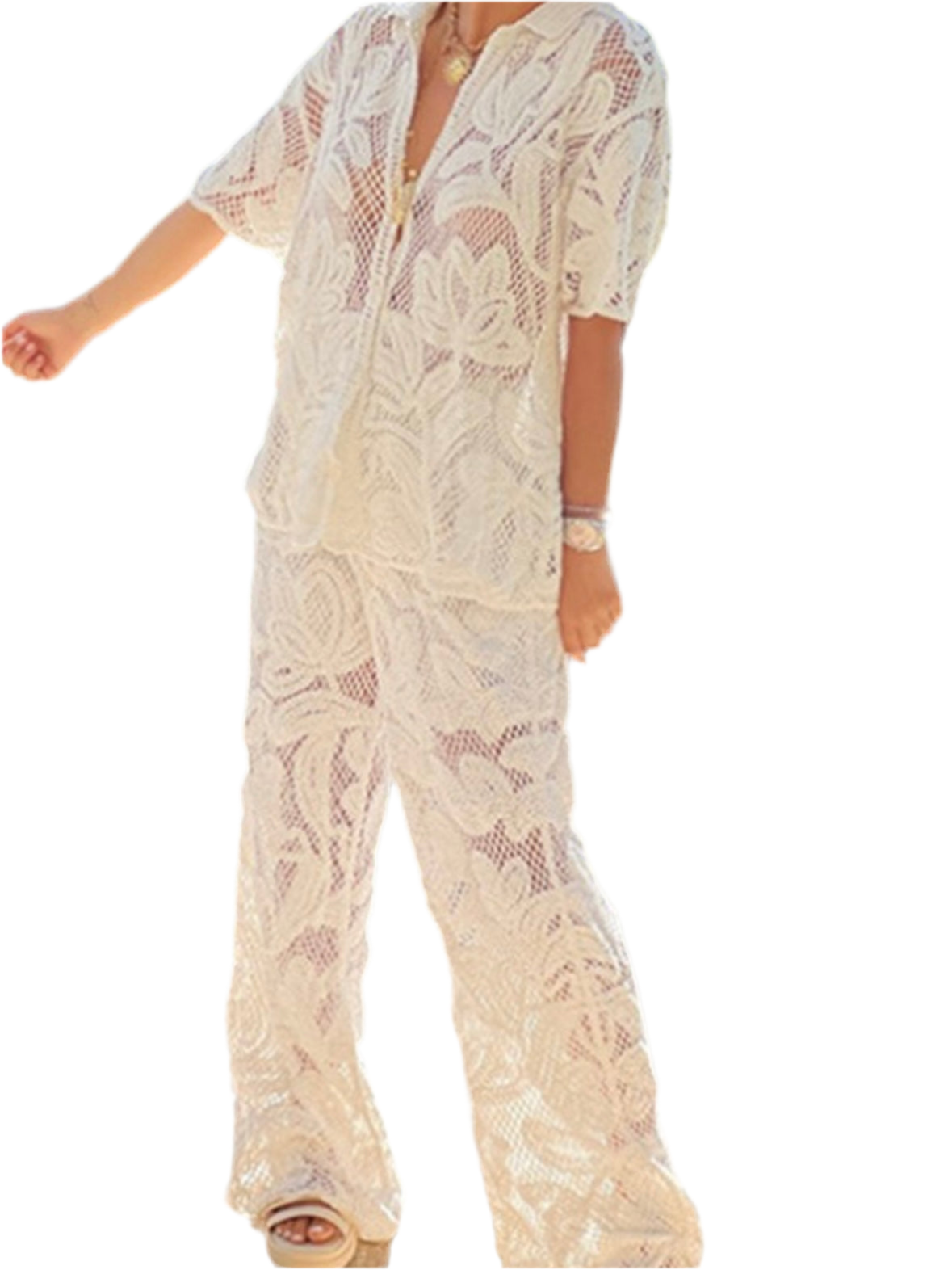 Beige lace set of 2 shirt and pants