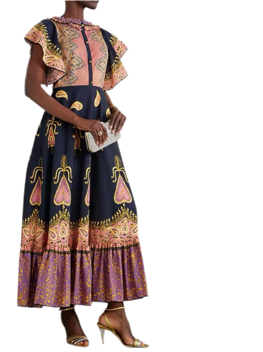 Pink and navy blue printed maxi dress