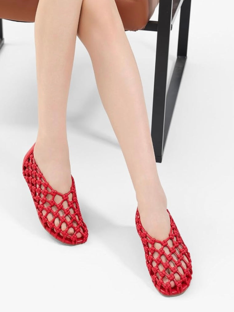 Red slip on flats shoes