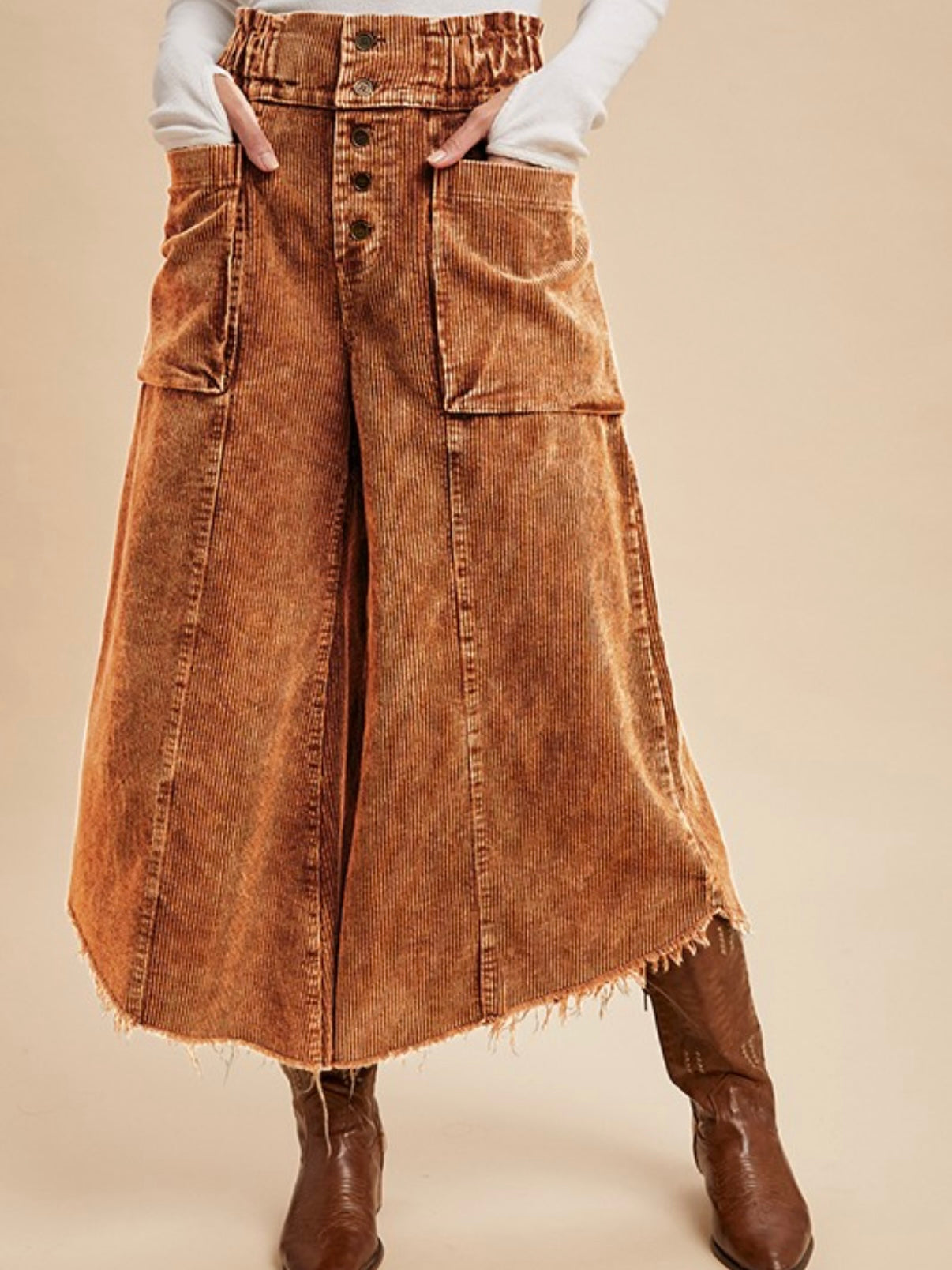 Frayed hem wide corduroy pants