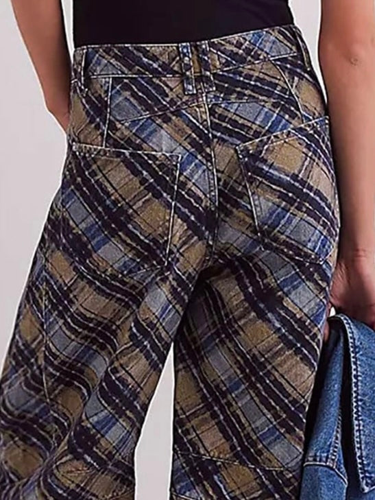 Blue Striped & Square Print Barrel Pants – Limited Edition