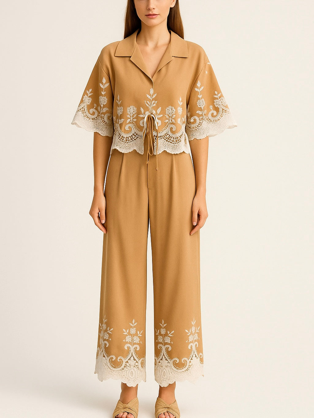 Brown fabric set of 2 shirt and pants