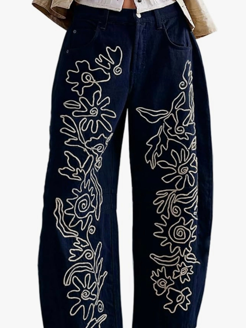 embroidered details baggy pants