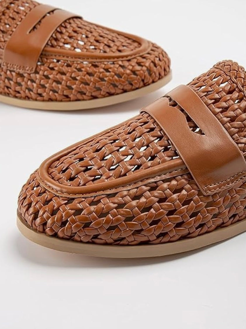 Beige natural Slip on net loafers moccasins shoes