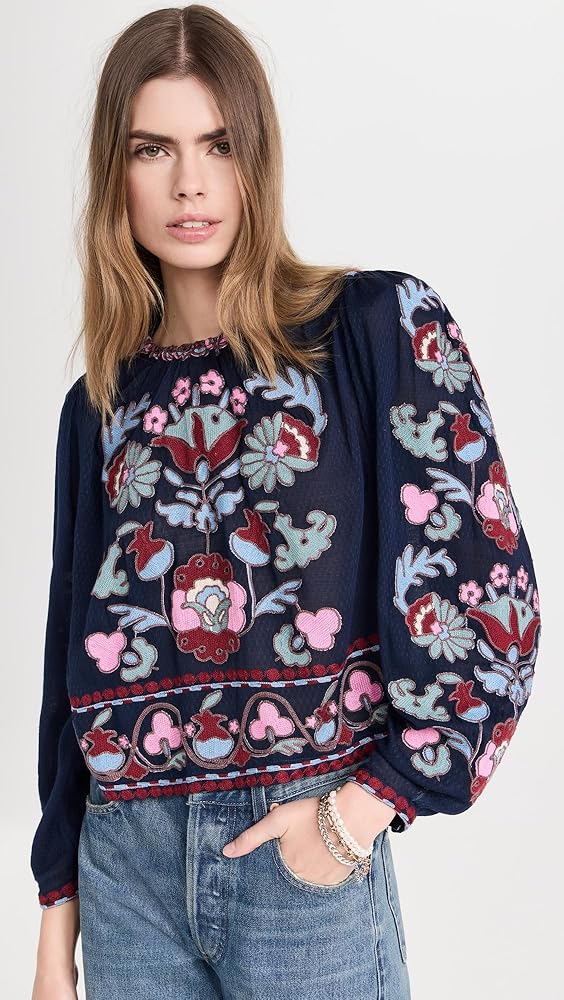 Navy blue floral lanterns long sleeves shirt