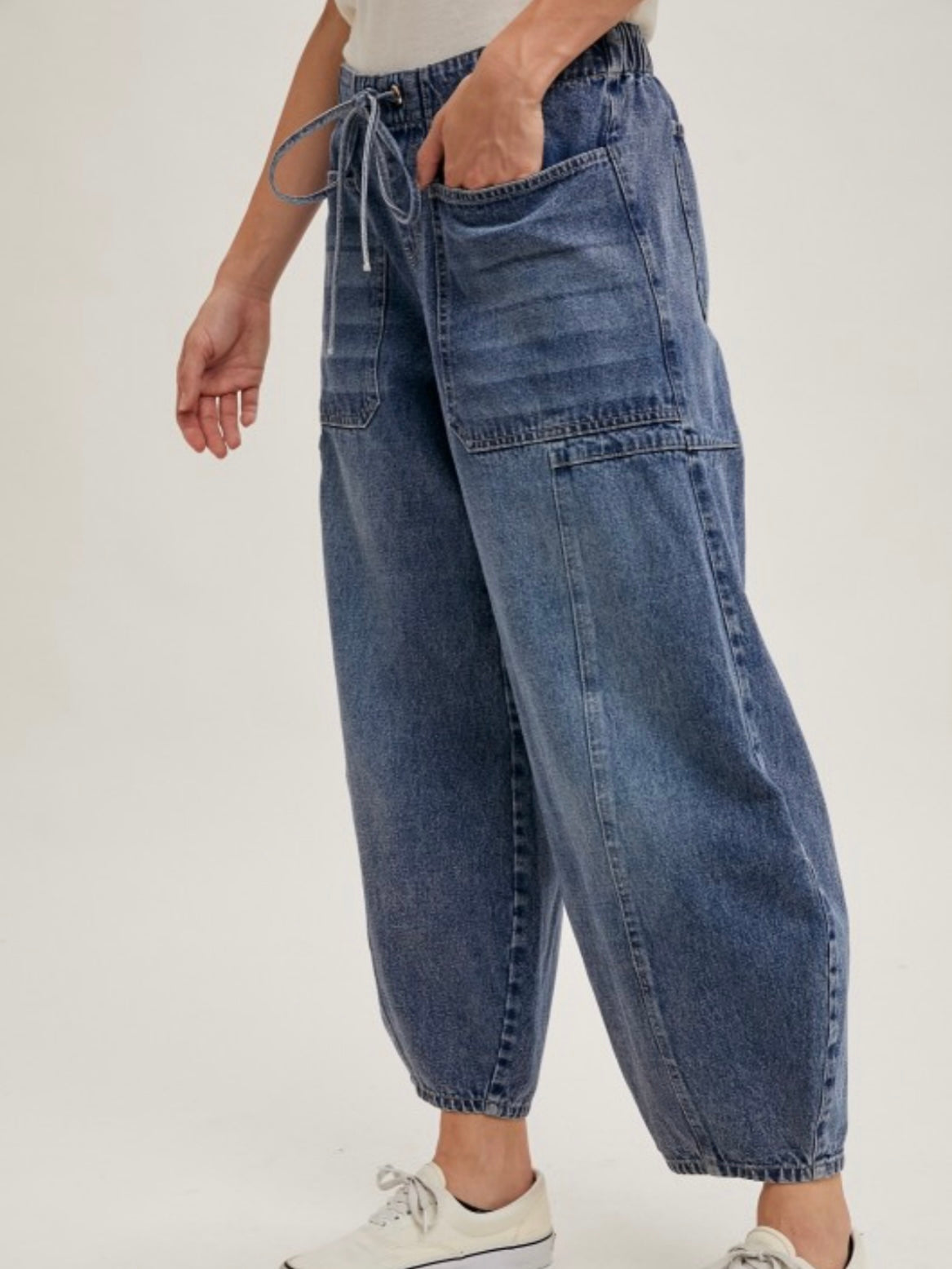Mid blue denim barrel joggers