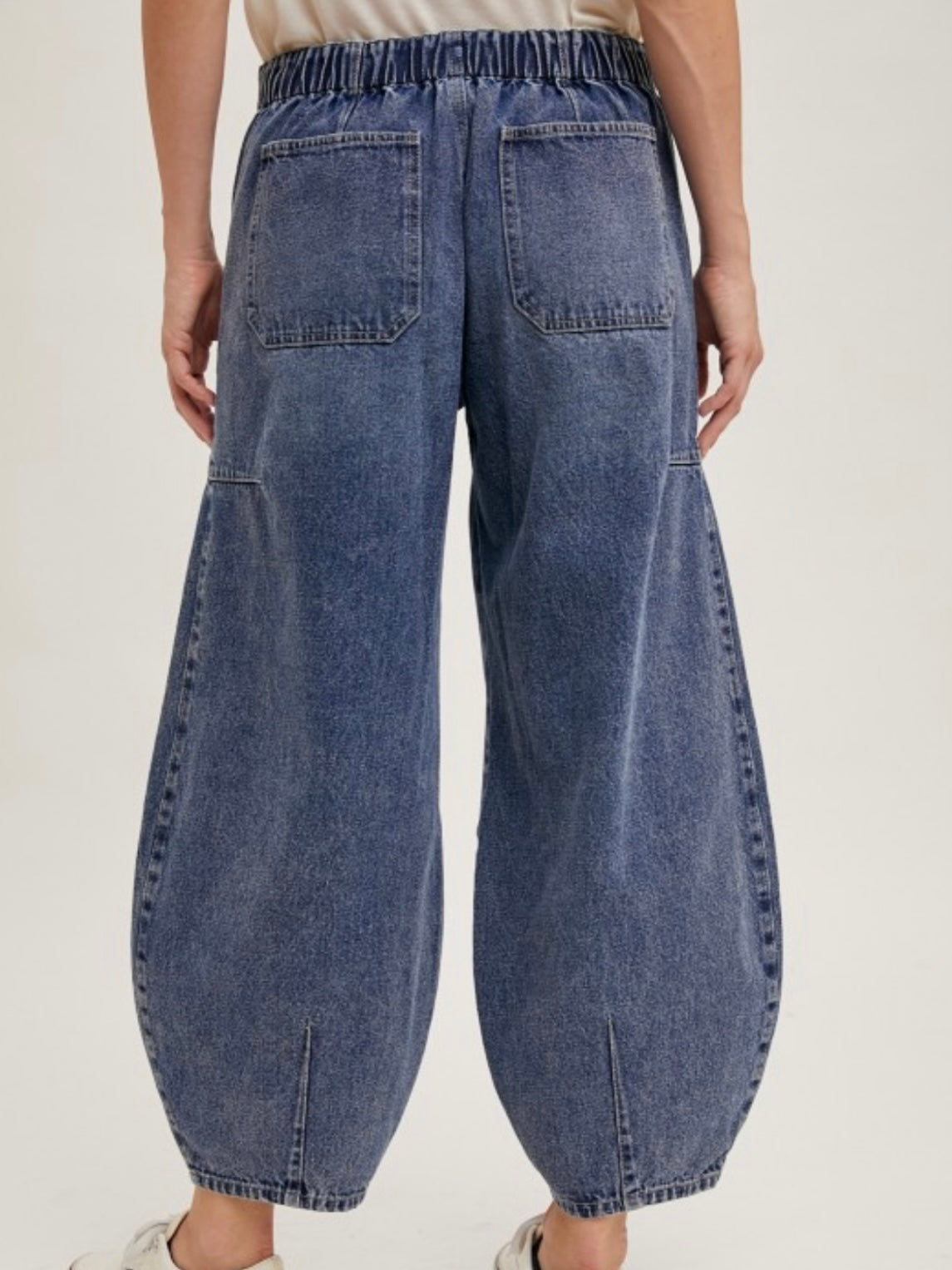 Mid blue denim barrel joggers