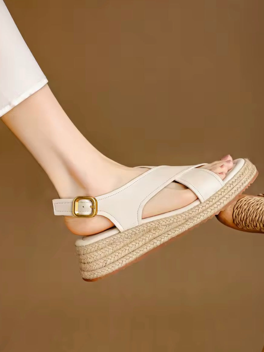 White and beige espadrilles platform sandals