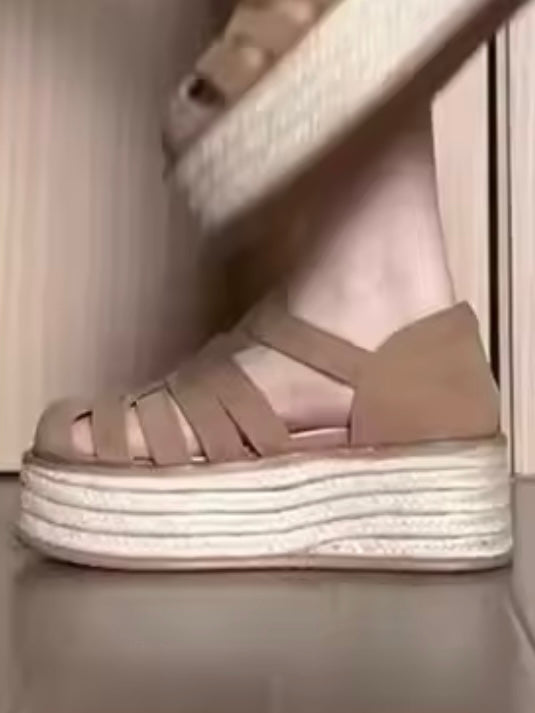 Brown wedge espadrilles flat platform sandals
