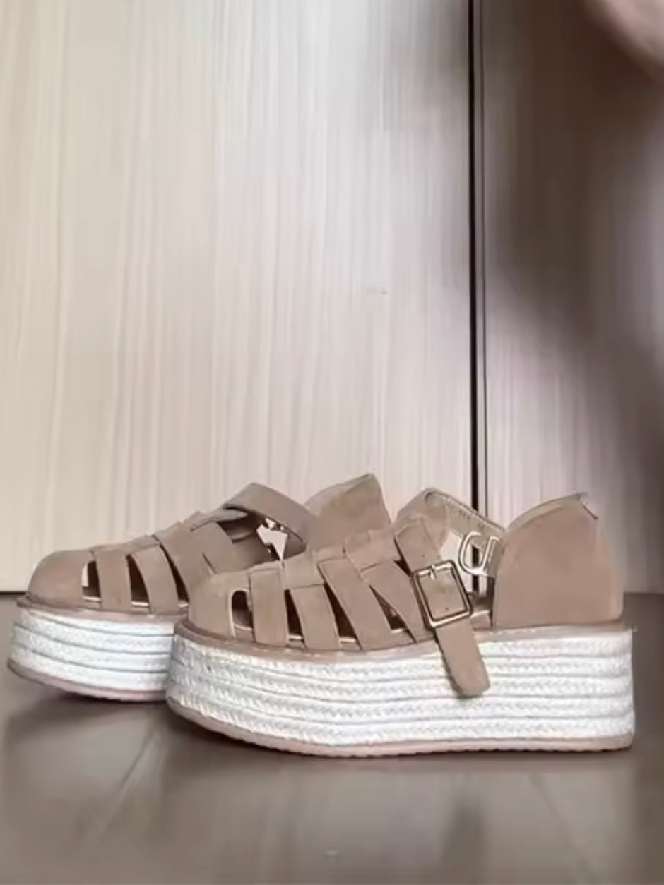 Brown wedge espadrilles flat platform sandals