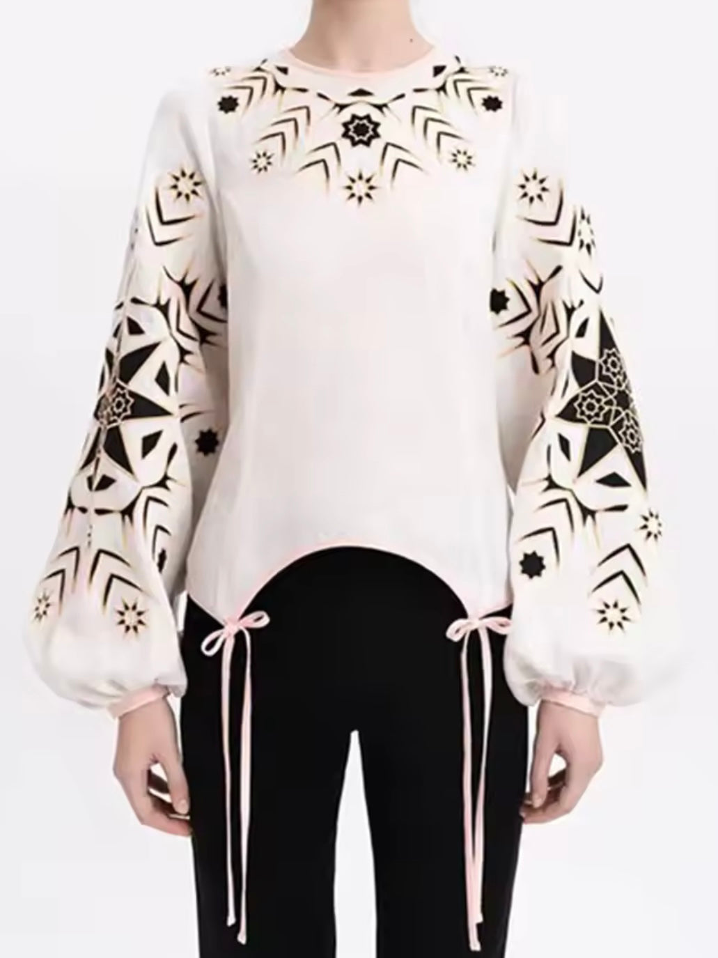 White and black star patched shirt