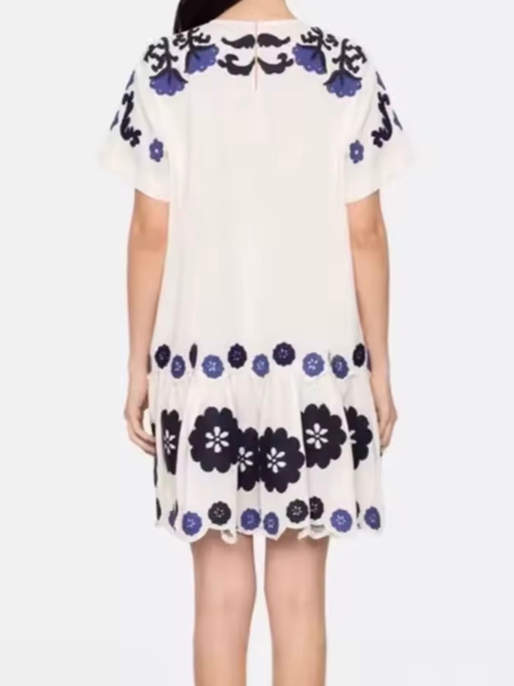 White and blue embroidered mini dress