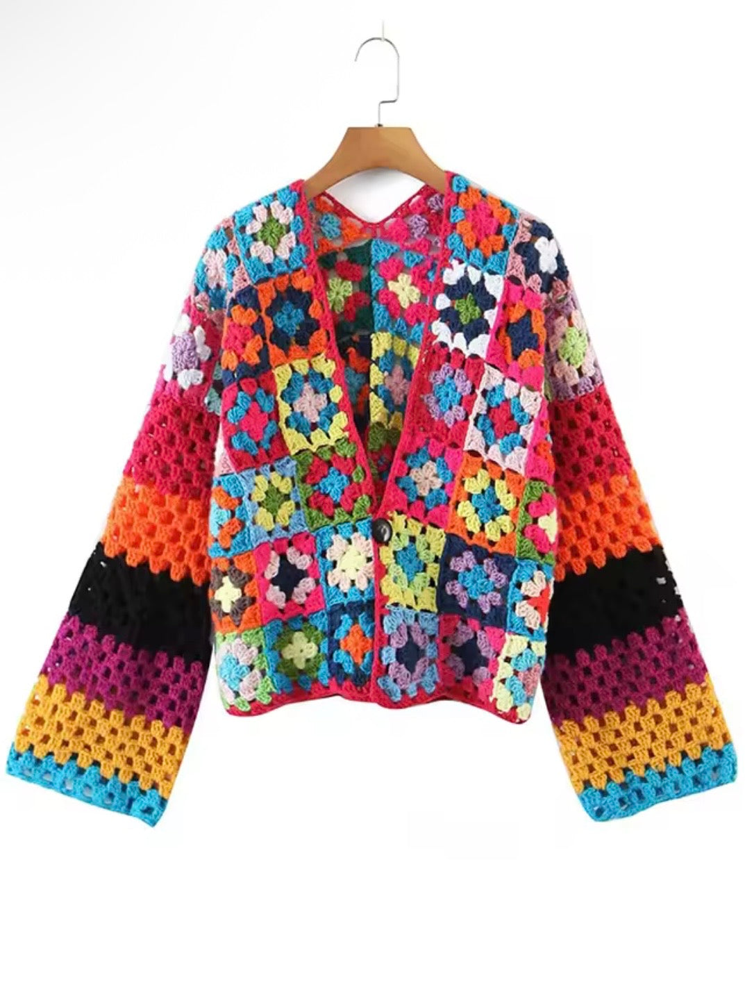 Floral colored rainbow cardigan knitted sweater