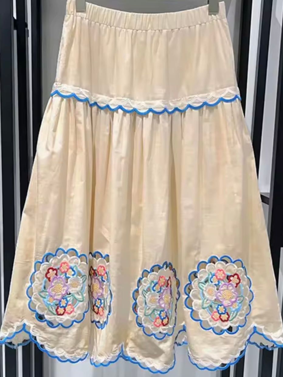 Beige floral crop top and maxi skirt set