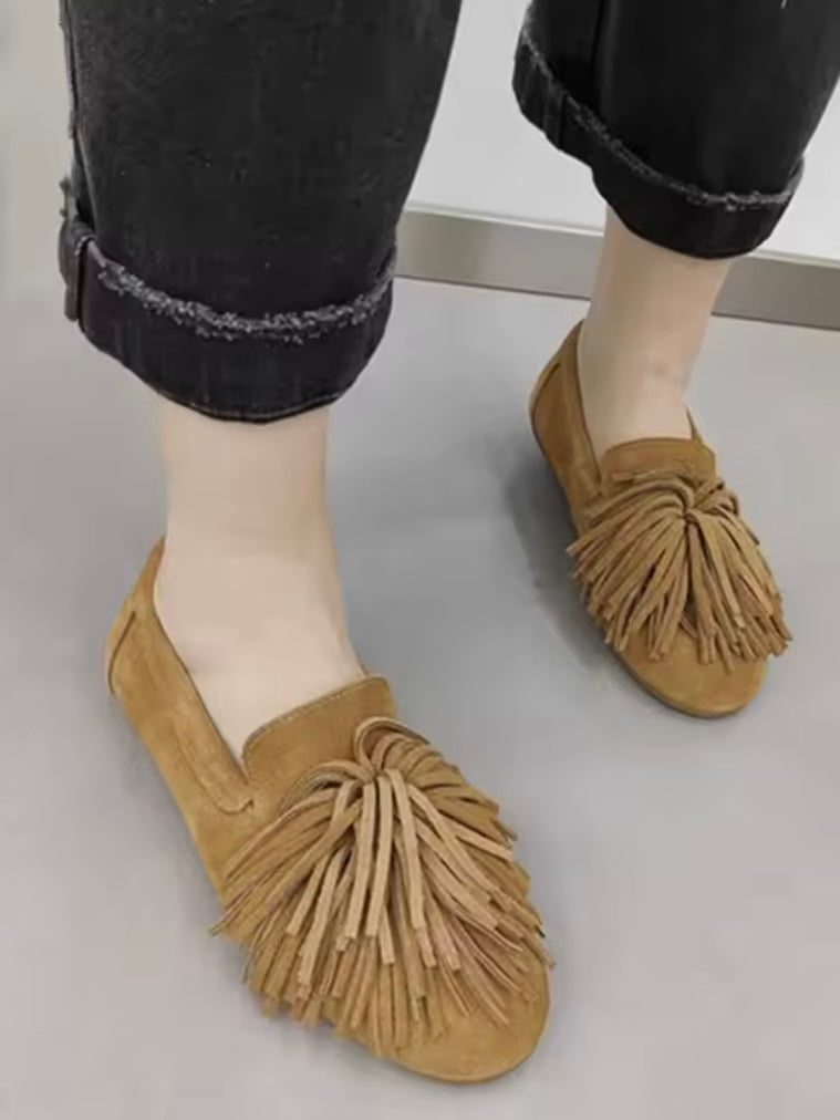 Solid colors suede fringed tassels slip on loafers shoes