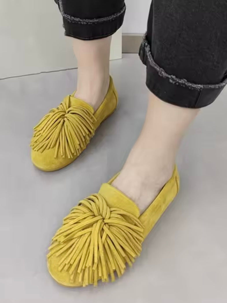 Solid colors suede fringed tassels slip on loafers shoes