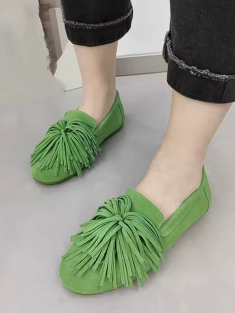 Solid colors suede fringed tassels slip on loafers shoes