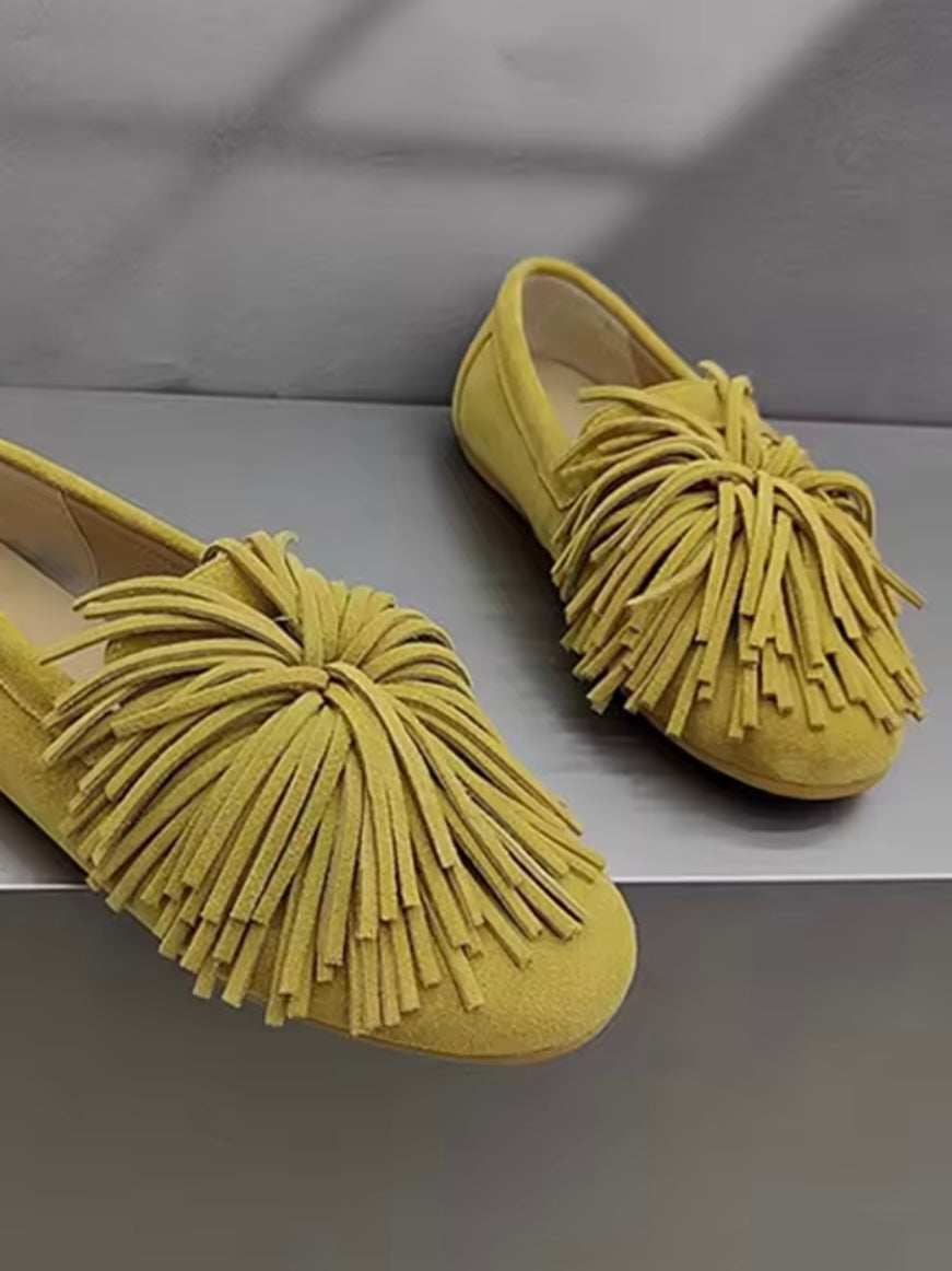Solid colors suede fringed tassels slip on loafers shoes