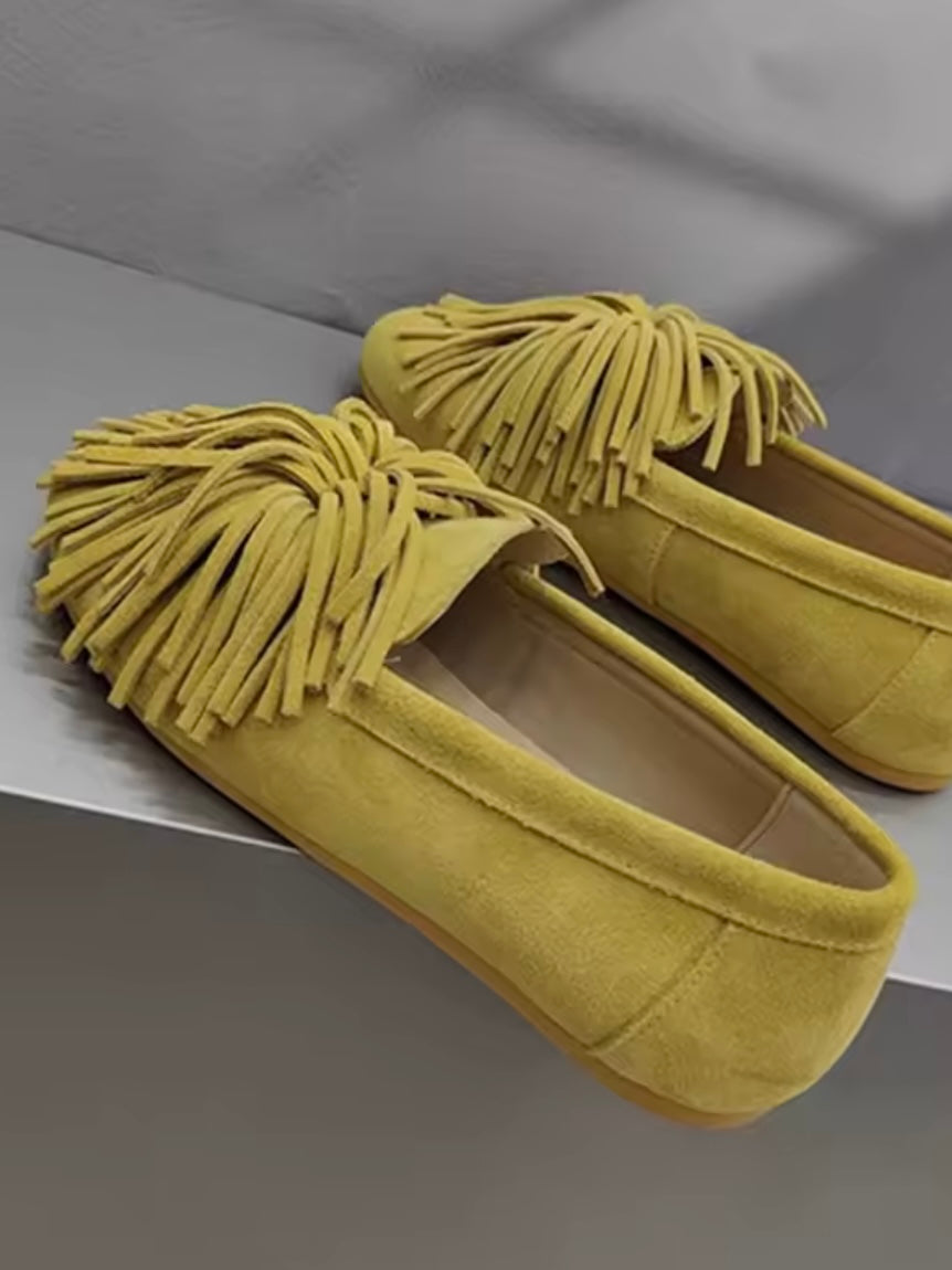 Solid colors suede fringed tassels slip on loafers shoes