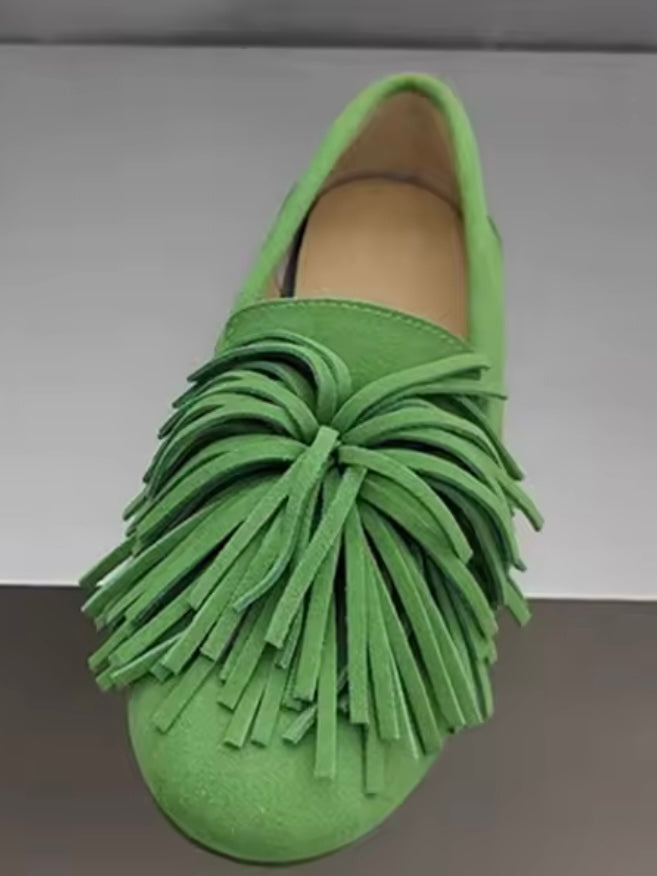 Solid colors suede fringed tassels slip on loafers shoes