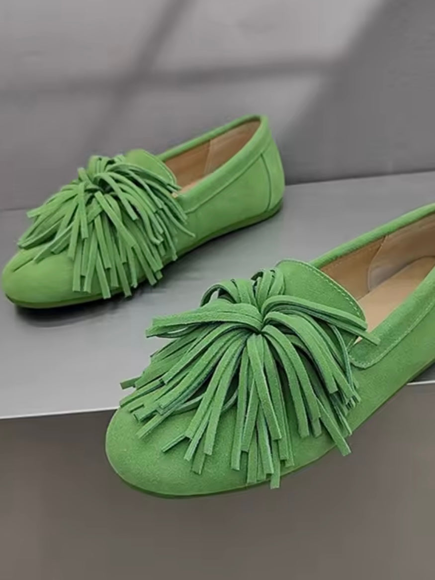 Solid colors suede fringed tassels slip on loafers shoes