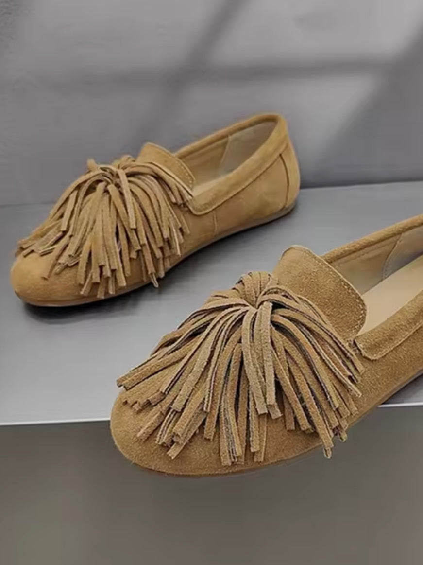 Solid colors suede fringed tassels slip on loafers shoes