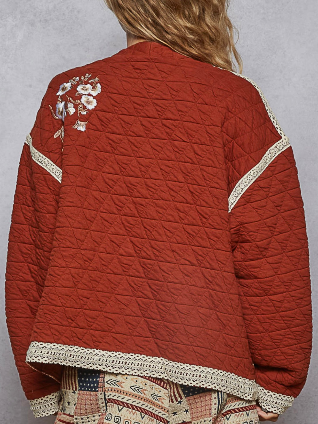 Red quilted jacket
