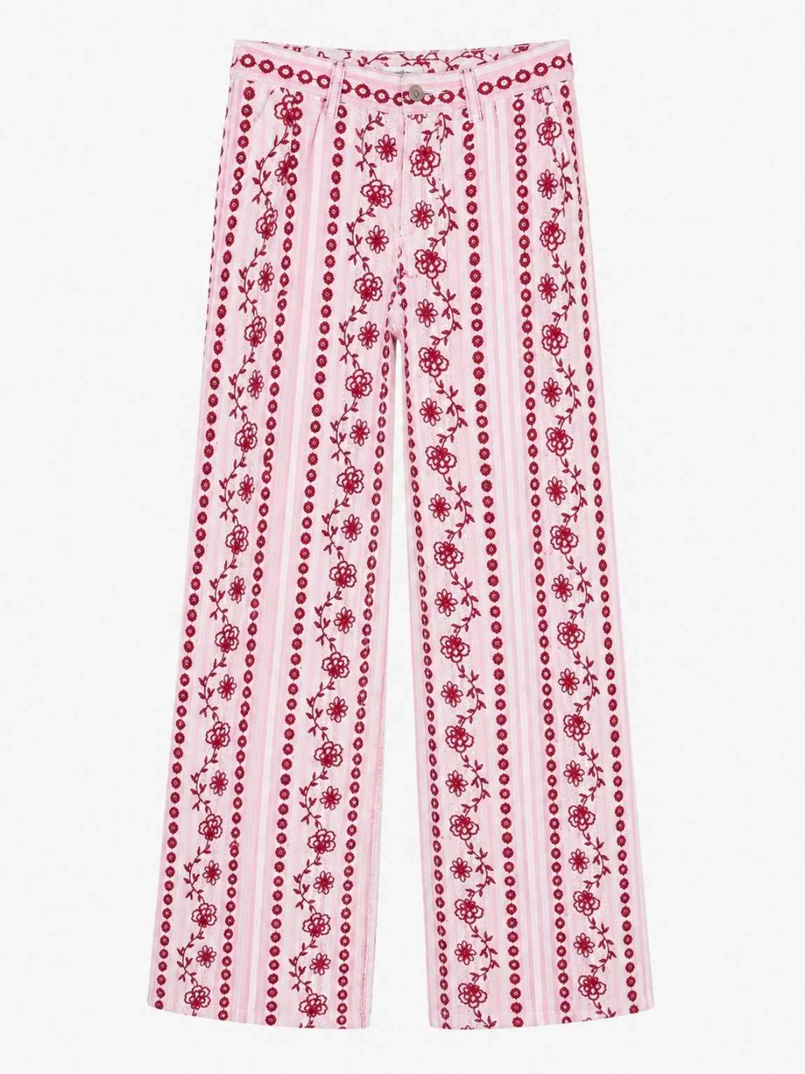 White and red fabric straight pants