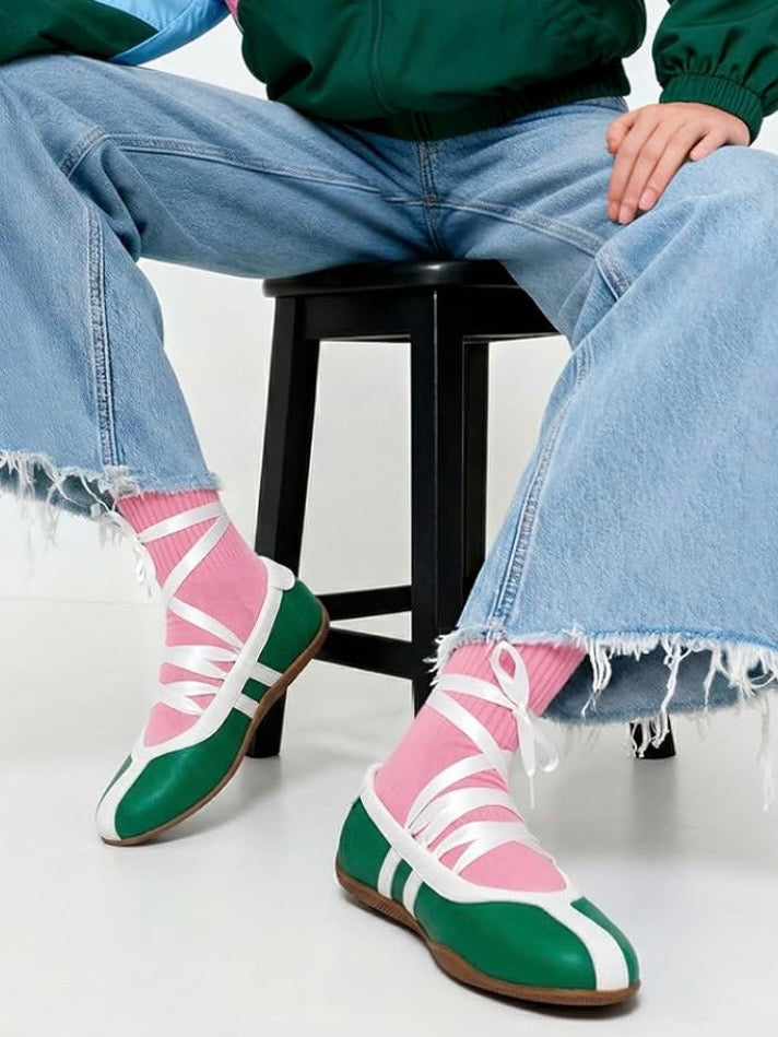 Solid colors with stripes ballerina tied flats shoes