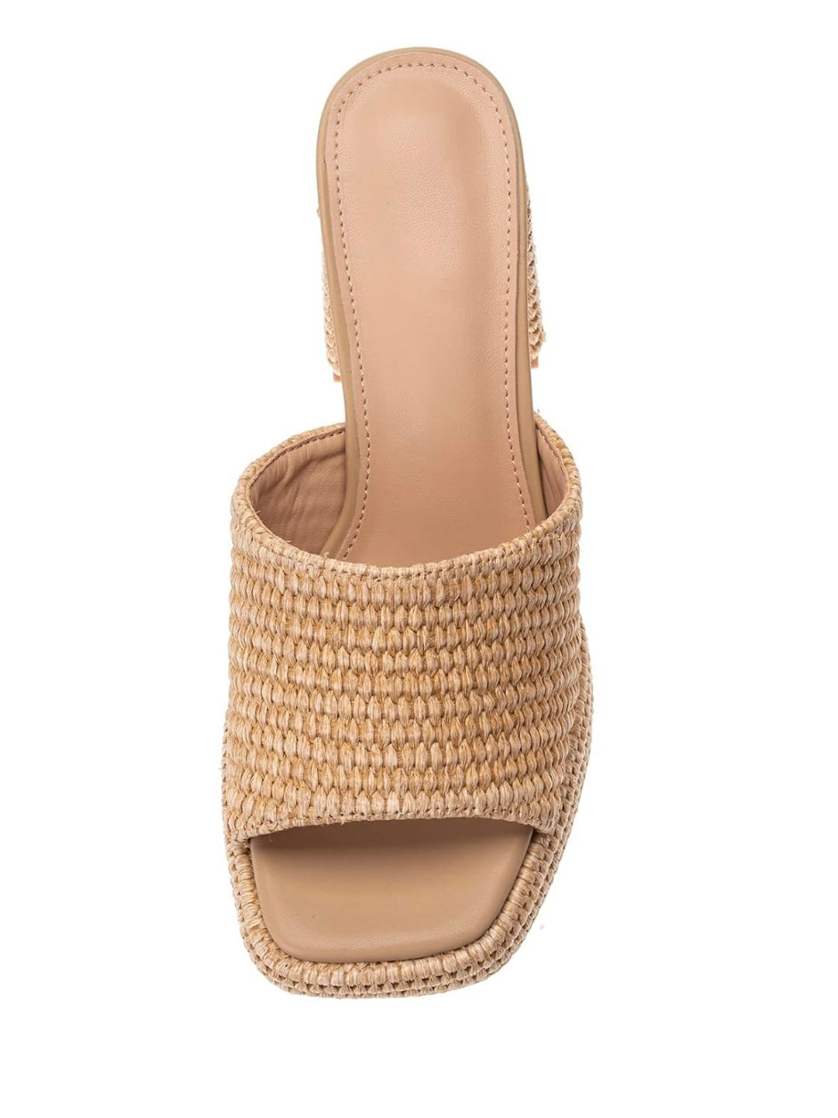 Natural beige high heels slip on sandals platform