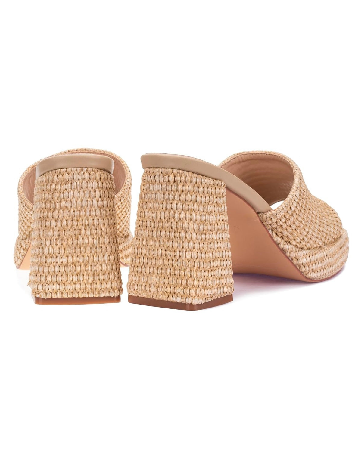 Natural beige high heels slip on sandals platform