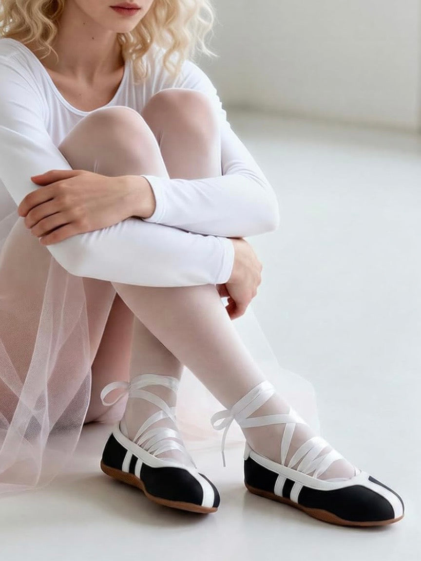 Solid colors with stripes ballerina tied flats shoes