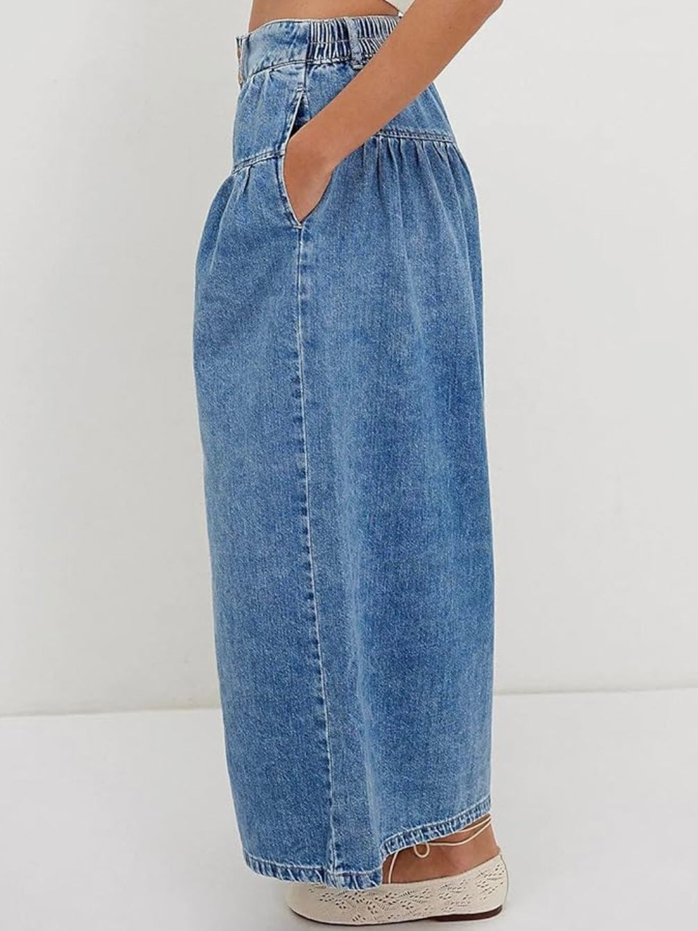 Solid colors wide elastic band jeans pants