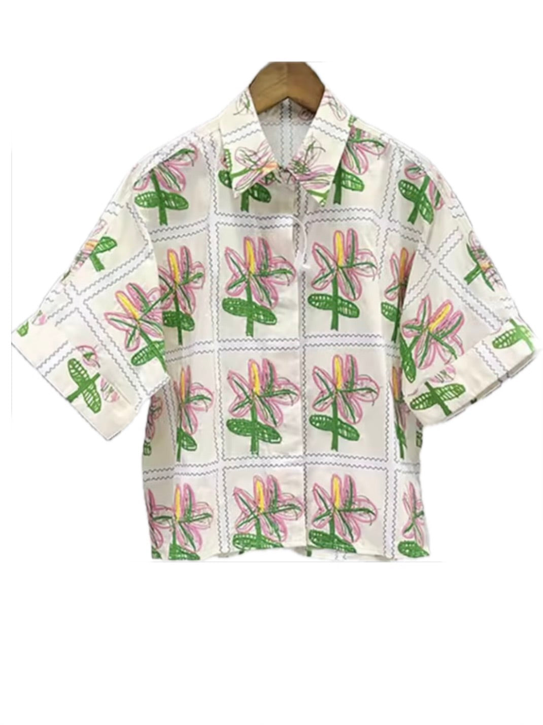 White floral printed and embroidered set of 2 top and skirt
