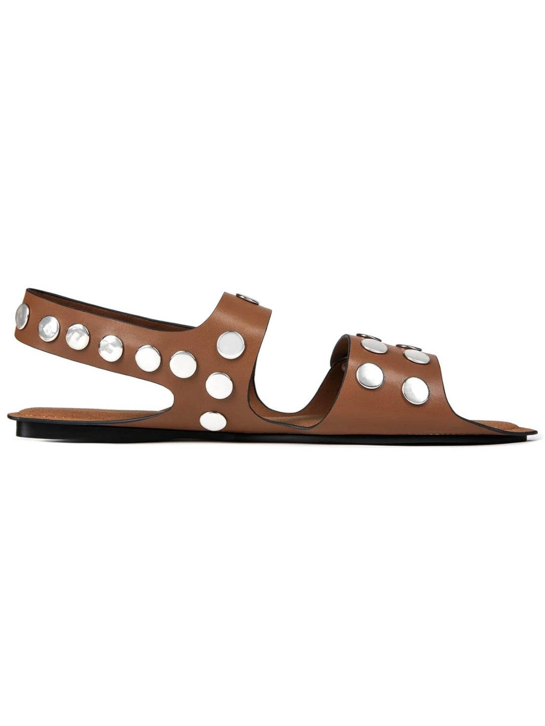 Brown flat square shape sandals studded details