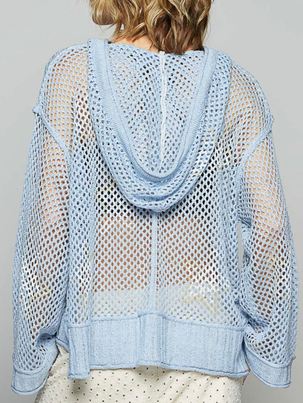 Light blue net long sleeves top
