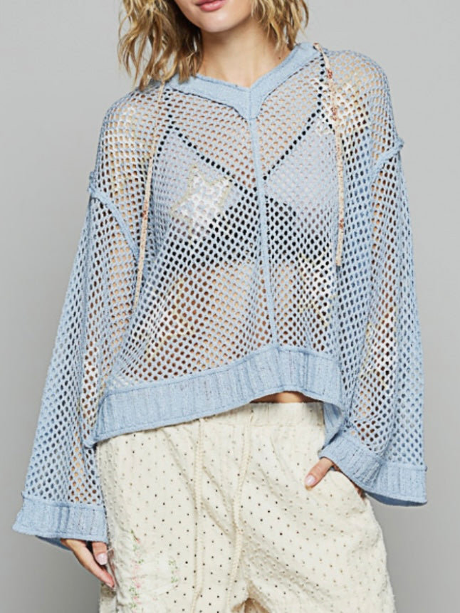 Light blue net long sleeves top